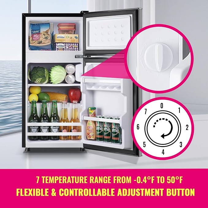 Mini Fridge with Top Freezer Apartment Size Dual Door Compact Small Refrigerator - Image 5