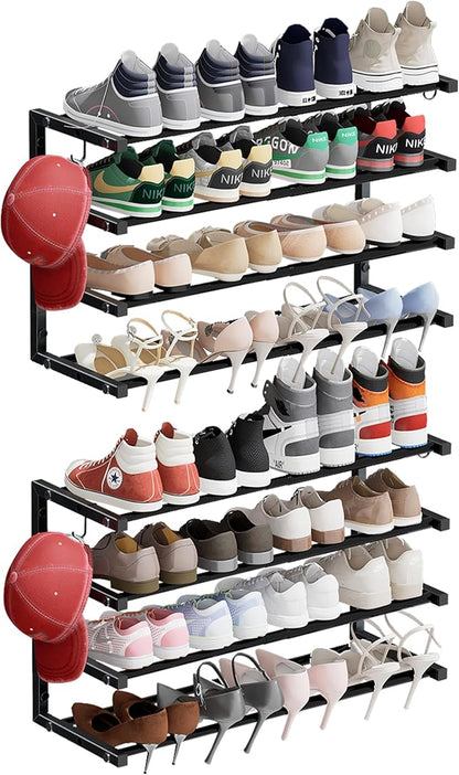 2 Pack Wall Mounted Shoe Rack, 4 Tier Hanging Shoe Rack Holds 32 Pairs by HomeOrganizerandStorage