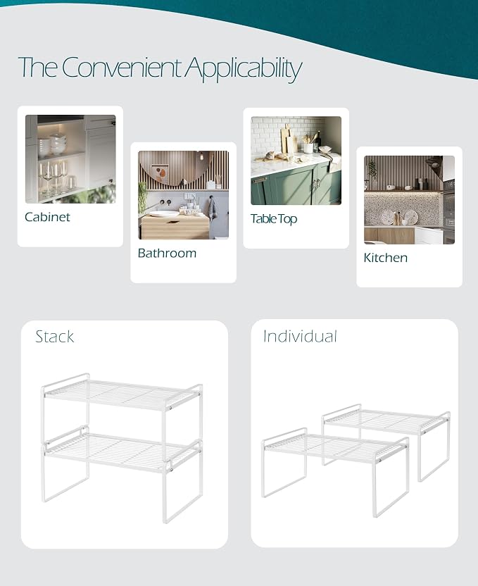 2Pack Kitchen Cabinet Shelf Counter Organizer Rack Pantry Storage Bathroom - Image 4