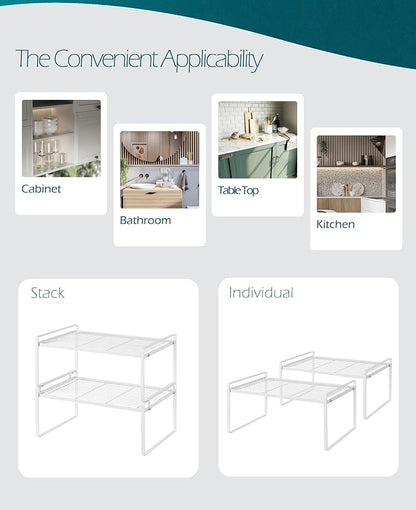 2Pack Kitchen Cabinet Shelf Counter Organizer Rack Pantry Storage Bathroom - Image 4