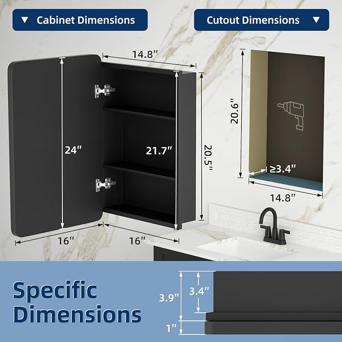 Bathroom Medicine Cabinet with Mirror 16 x 24 Inch, Mirrored Cabinets with 2 - Image 2