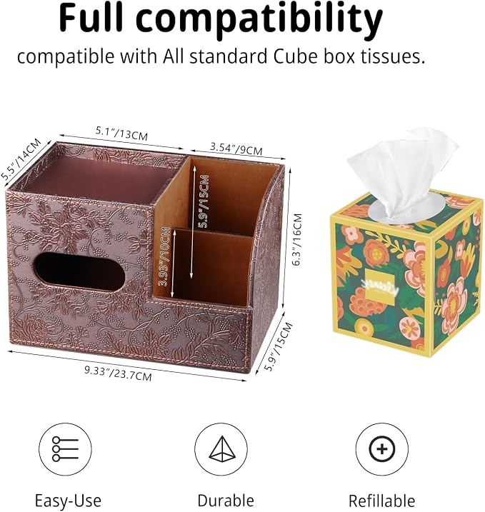 Leather Square Tissue Box Cover - Image 3