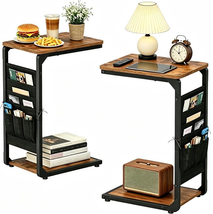 TV Trays Set of 2, TV Tables for Eating Dinner Tray Snack Couch Side Table Wood by Unknown