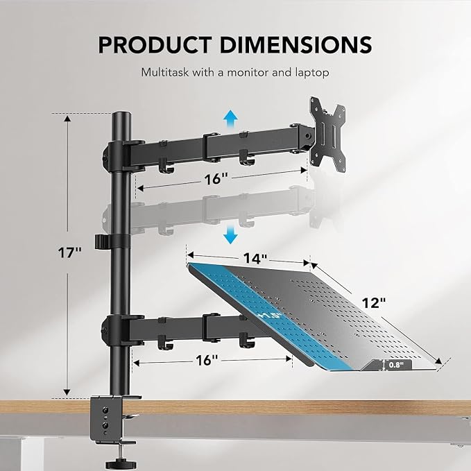 HUANUO Adjustable Monitor Stand, Single Arm Desk Mount - Image 5