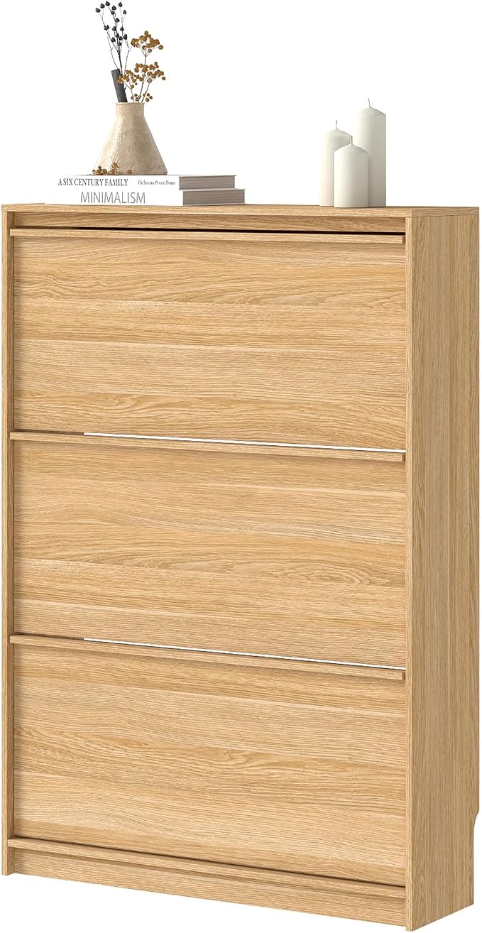 Shoe Cabinet with 3 Flip Drawers, 31.5" W Narrow Shoe Storage Cabinet - Image 9