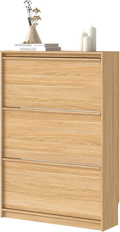 Shoe Cabinet with 3 Flip Drawers, 31.5" W Narrow Shoe Storage Cabinet - Image 9