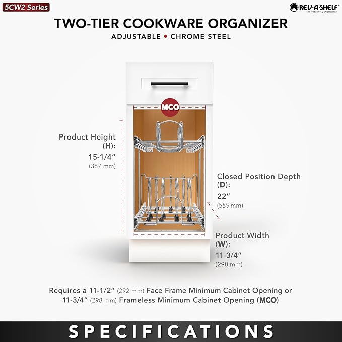 Rev-A-Shelf 2-Tier Kitchen Cabinet Pullout 11.75" Cabinet Organizer - Image 5
