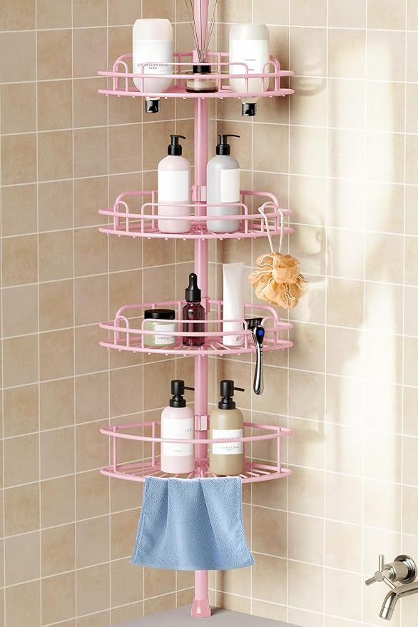 HAMITOR Corner Shower Caddy Tension Pole: 4-Tier Rust-Resistant Adjustable by HAMITOR