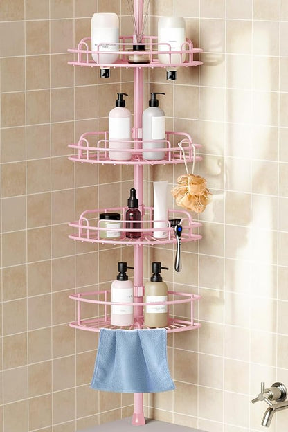 HAMITOR Corner Shower Caddy Tension Pole: 4-Tier Rust-Resistant Adjustable by HAMITOR