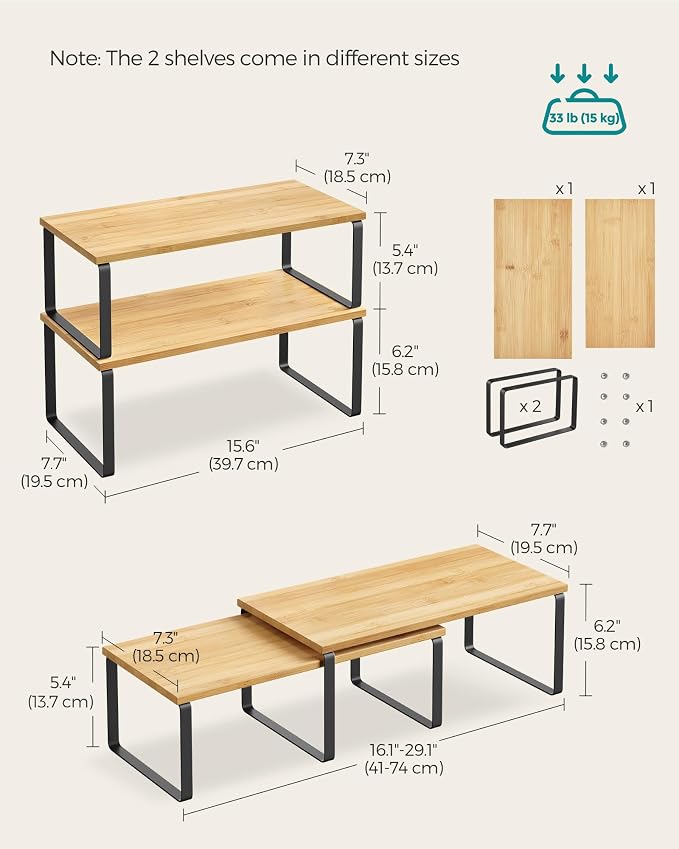 SONGMICS Cabinet Organizer Shelf, Kitchen Storage, Spice Rack, Expandable - Image 2