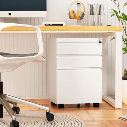 Bonusall 3 Drawer White File Cabinet, Fully Assembled Metal Rolling Filing - Image 8