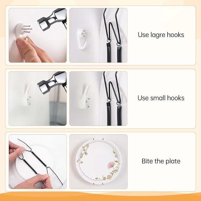 Bilillo 14 pcs Plate Hangers for The Wall, 4/6/8/10/12 Inch Invisible Plates - Image 5