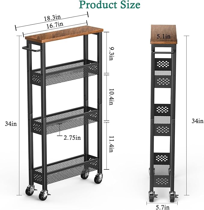 XYZLVSI Utility Slim Storage Cart on Wheels, 4 Tier Laundry Room Organizers | - Image 5