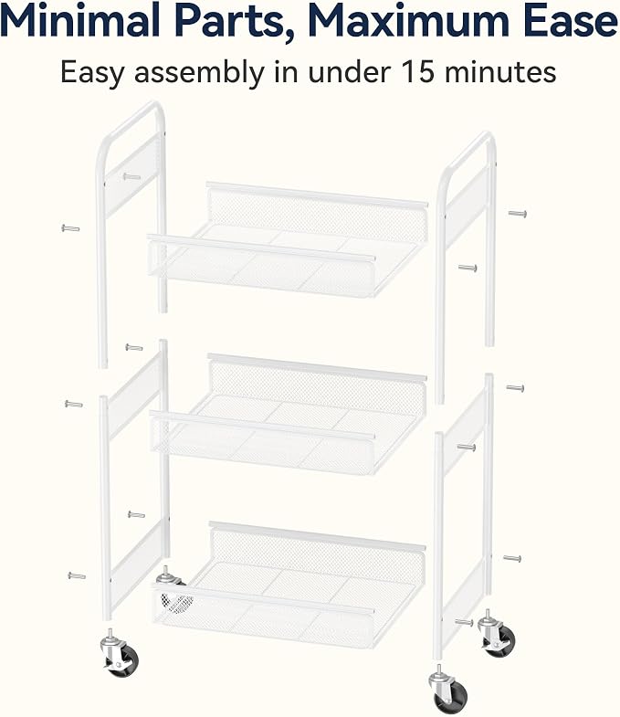YASONIC 3 Tier Rolling Cart – Metal Utility Storage Carts - Image 6