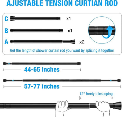MEXAU 1Pack Spring Tension Curtain Rod 44-77 inch Black Small Tension Rod | - Image 4