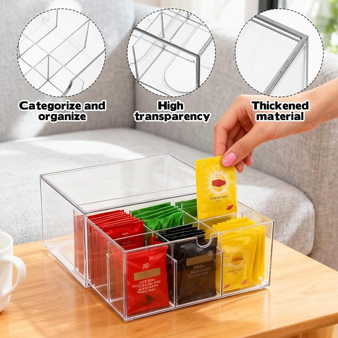 Rainmae Tea Bags Organizer Clear Acrylic Teabag Drawer Holder - Image 4