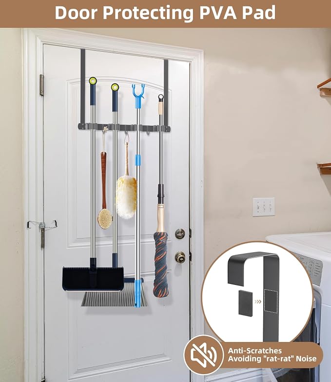 Broom Holder Over The Door-304 Stainless Steel Mop and Broom Holder Wall - Image 3
