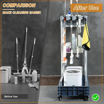 Rolling Cleaning Cart with Mop & Broom Organizer ， Convenient Storage Cart - Image 2