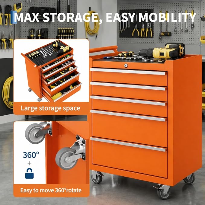 Garvee Rolling Tool Chest, 5 Drawers Tool Storage Cabinet, Toolbox - Image 8