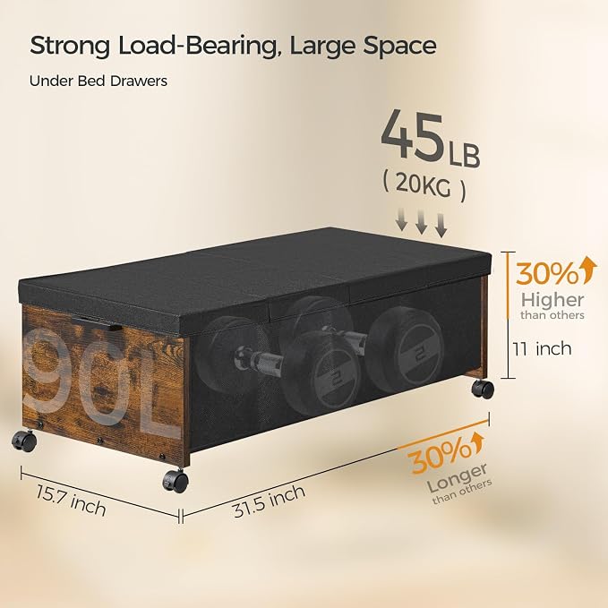 FOUCSSOMEI Under Bed Drawers on Wheels, XXXXL Size, UnderBed Storage - Image 4
