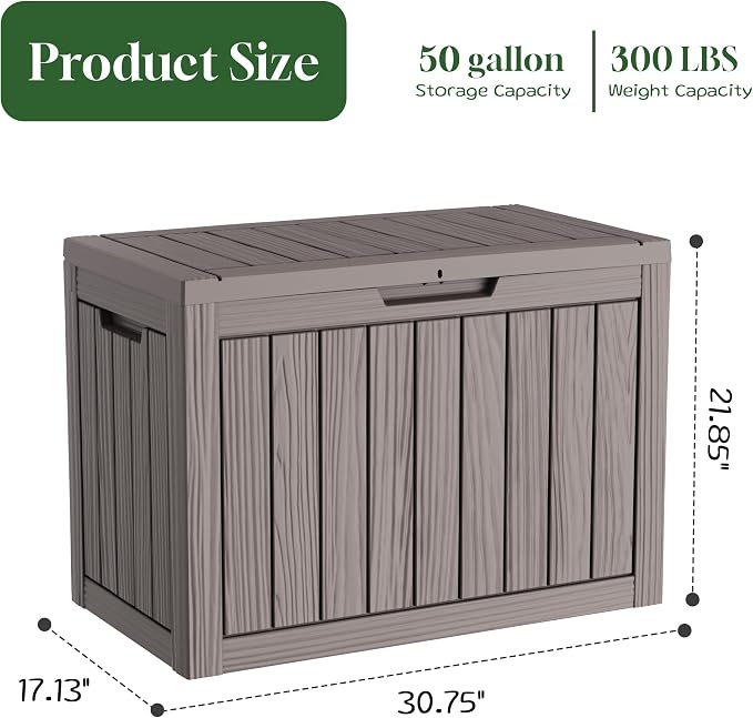 PatioZen 50 Gallon Deck Box Outdoor, Weatherproof Resin Patio Storage Box - Image 2