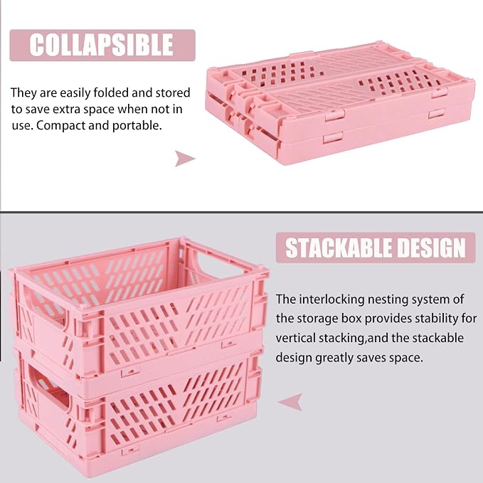 Tixill 2-Pack Mini Foldable Plastic Storage Box Mini Plastic Baskets - Image 3