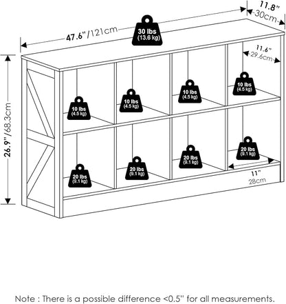 Furinno Jensen Book Shelf, 8-Cube Farmhouse Bookshelf, Display Bookcase - Image 3