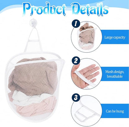 2 Pack Foldable Mesh Hanging Laundry Hamper, Space-Saving Wall Mounted Dirty - Image 3