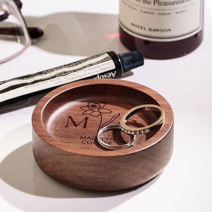 Walnut Wood Ring Holder, Engraved Jewelry Dish and Storage Tray, Unique Gift - Image 5