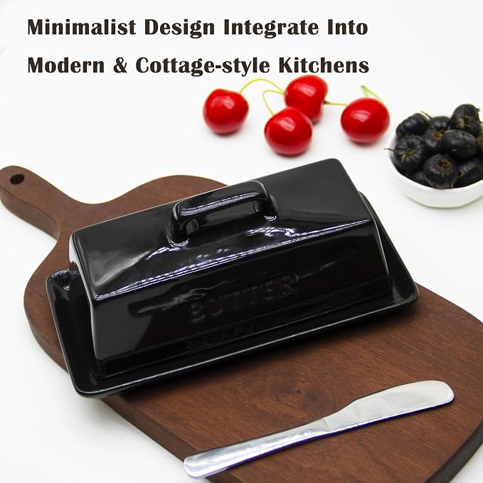Ceramic Butter Dish With Lid for Countertop, Covered Butter Holder With Lid - Image 5