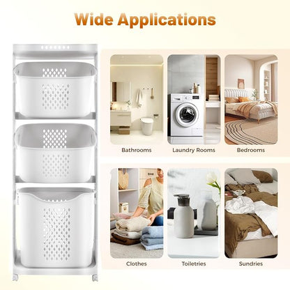 3 Tier Rolling Laundry Basket Vertical laundry hamper Sorter Cart - Image 7