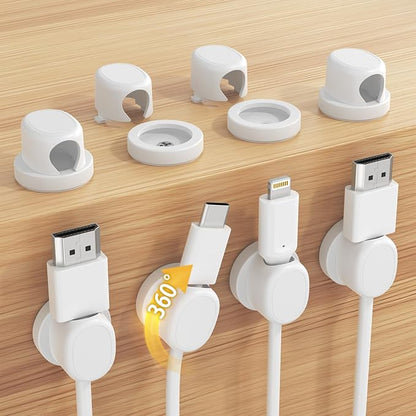 Rotatable Cord Holder, Snap-Lock Cable Clips, 8 Pack Adhesive Cord Organizer by TIKIWIK