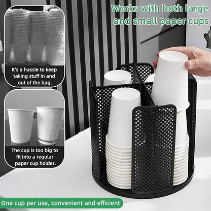 360° Rotating Coffee Cup & Lid Carousel, 8.7" H x 9.3" Dia 4-Compartment Metal - Image 4