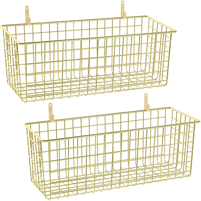 2 Sets Gold Extra Large Hanging Wall Basket by KINLINK