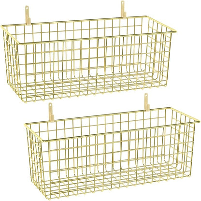 2 Sets Gold Extra Large Hanging Wall Basket by KINLINK