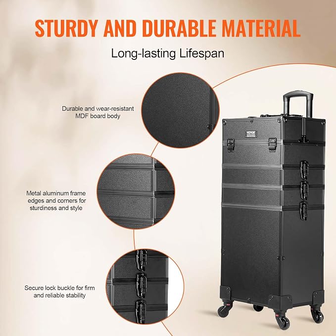 VEVOR Makeup Train Case Professional Makeup Storage Organizer Box Make Up - Image 5
