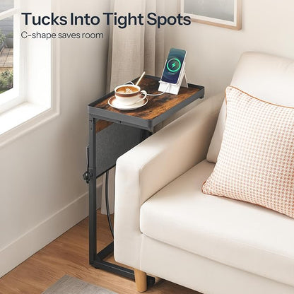 HOOBRO C-Shaped End Table with Charging Station, 29.5” Adjustable Height Side - Image 6