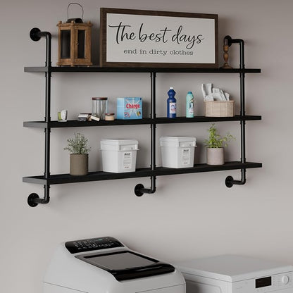 HDDFER Industrial Pipe Shelving Rustic Black Pipe Wall Shelves Industrial - Image 7