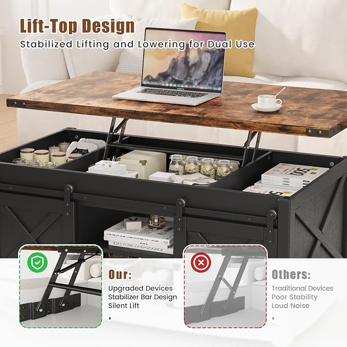 ALLSTAND 48" Farmhouse Lift Top Coffee Table - Image 4