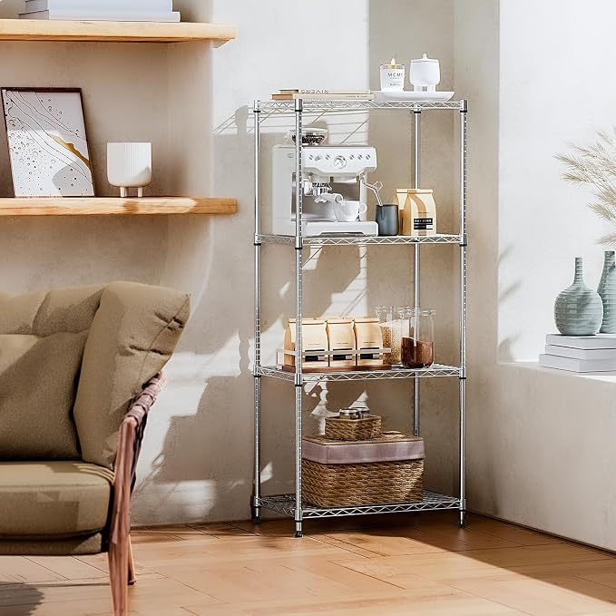 IZEUK 4-Tier Chrome Metal Storage Shelves, Adjustable Wire Shelving Unit - Image 2