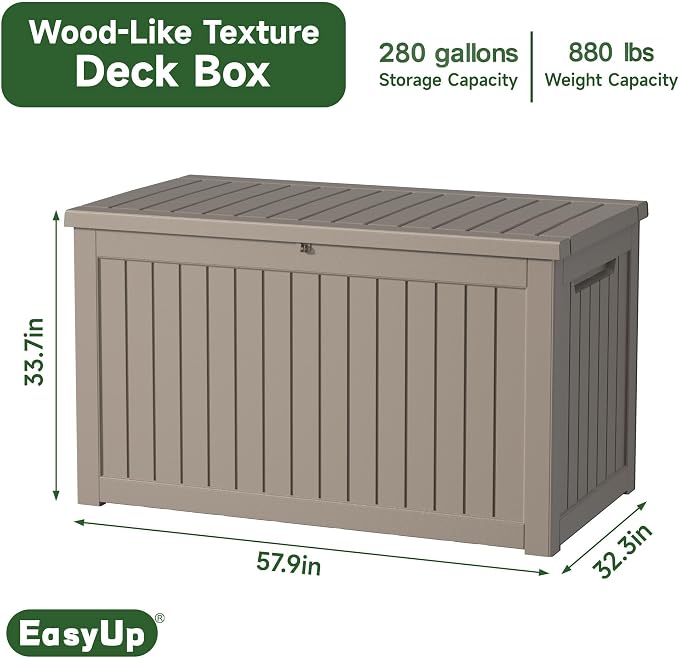 EasyUp 280 Gallon Outdoor Storage Box Waterproof, UV Resistant Resin Deck Box - Image 2