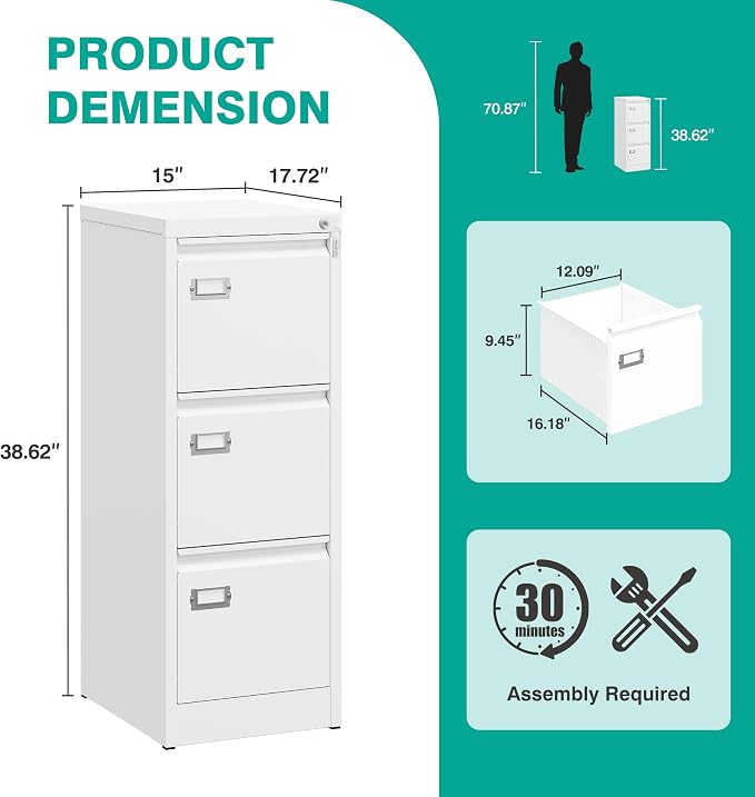 SISESOL 3 Drawer File Cabinet - Image 3