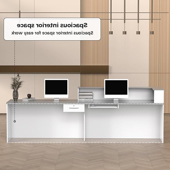 L Shape Reception Desk with Counter, Lockable Drawer, Keyboard Tray, and - Image 6