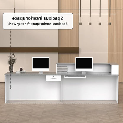 L Shape Reception Desk with Counter, Lockable Drawer, Keyboard Tray, and - Image 6