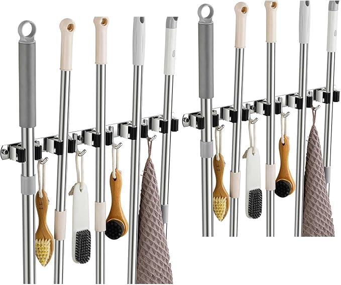 2 Pack Broom Holder Wall Mount, Stainless Steel Broom Hanger Wall Mount by Unknown