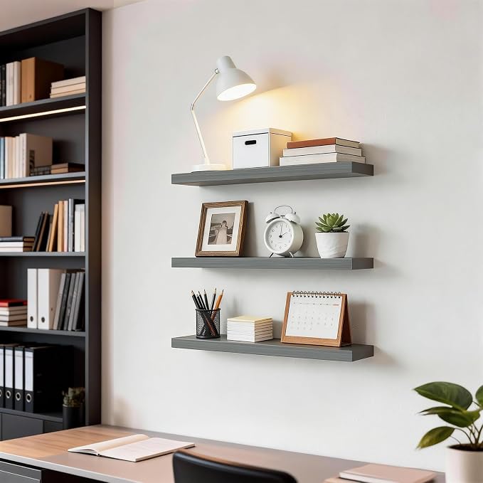 BAYKA Grey Floating Shelves for Wall, 22.5 inch Wall Mounted Shelf for Bedroom - Image 4