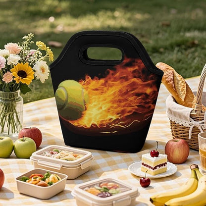 Burning Tennis Pictures Lunch Bag Cooler Bag Tote Bags | Reusable Portable - Image 6