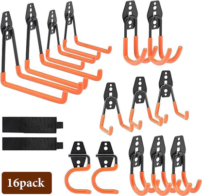 16 Pack Steel Wall Mount Garage Storage Hooks Heavy Duty | Anti-Slip Coating | by Storvive