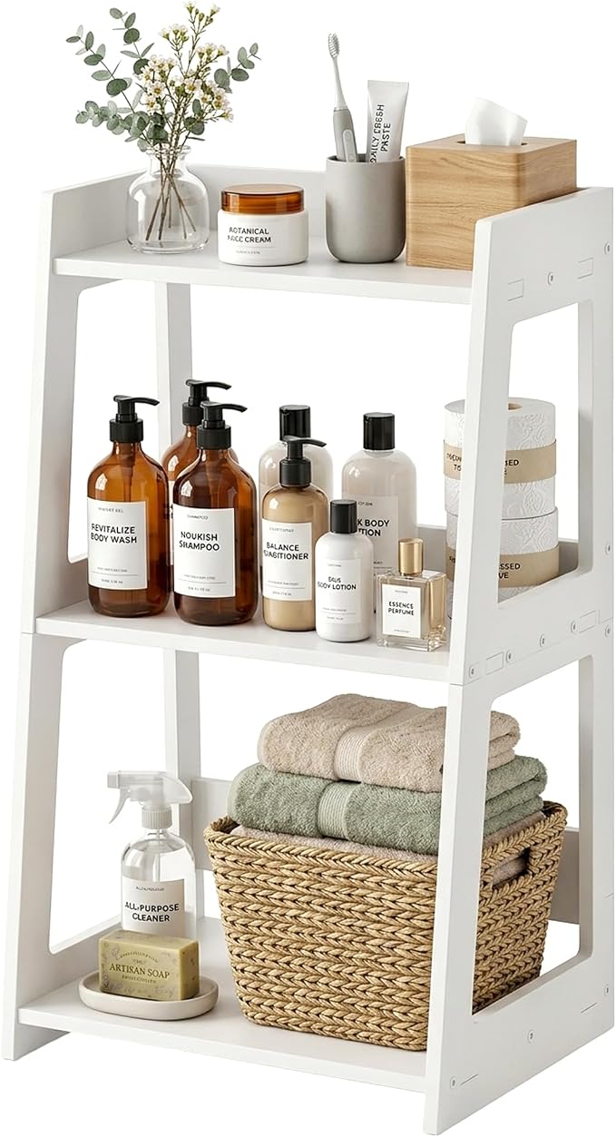 3-Tier Bathroom Ladder Shelf Freestanding, 15.7" W x 27.6" H | White PVC Floor by HaveaGreatDay