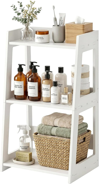 3-Tier Bathroom Ladder Shelf Freestanding, 15.7" W x 27.6" H | White PVC Floor by HaveaGreatDay